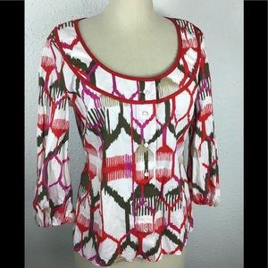 Escada button up multicolor stretch blouse…